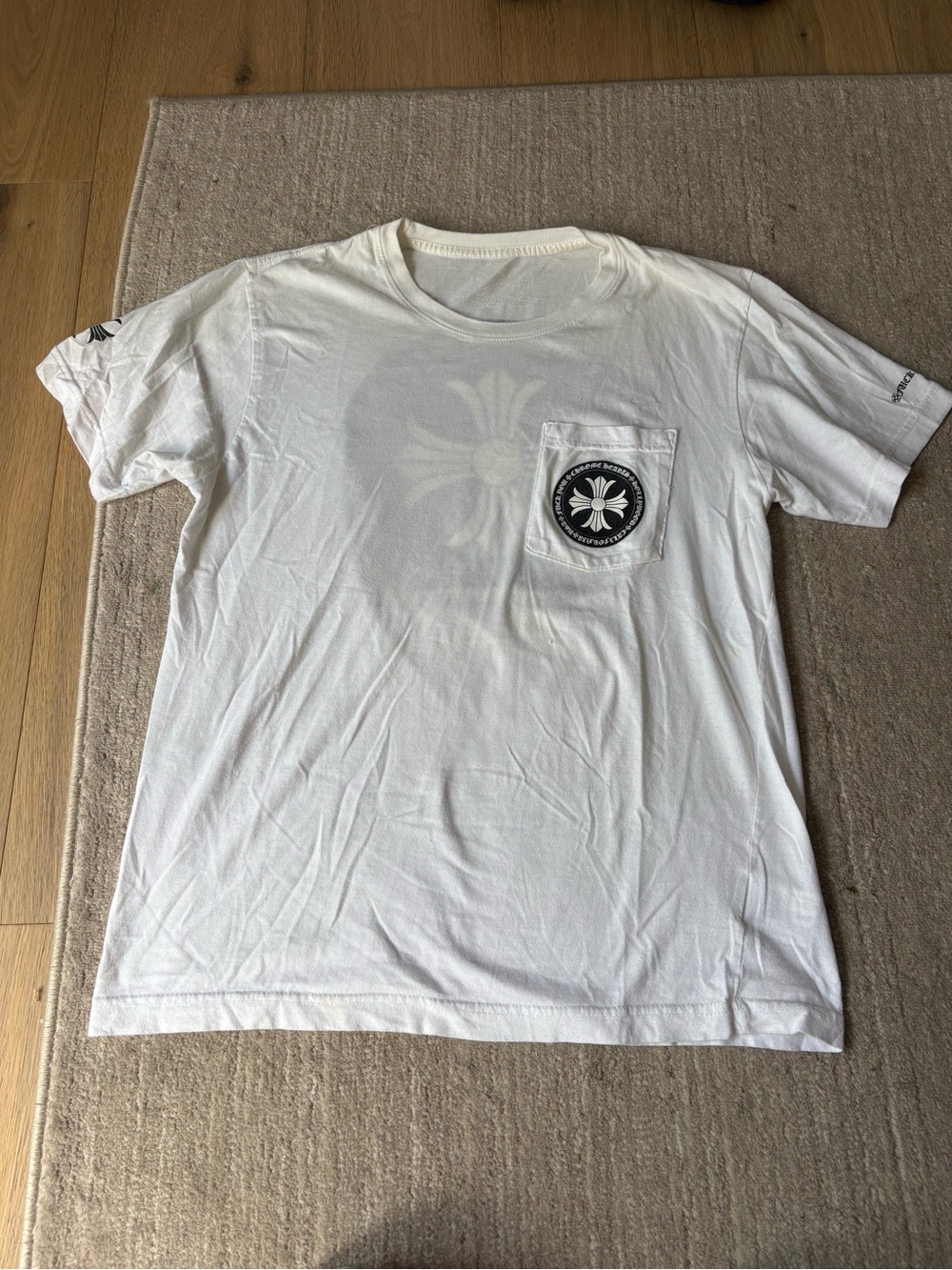 Chrome Hearts White Short Sleeve Pocket Tee with Black Patch